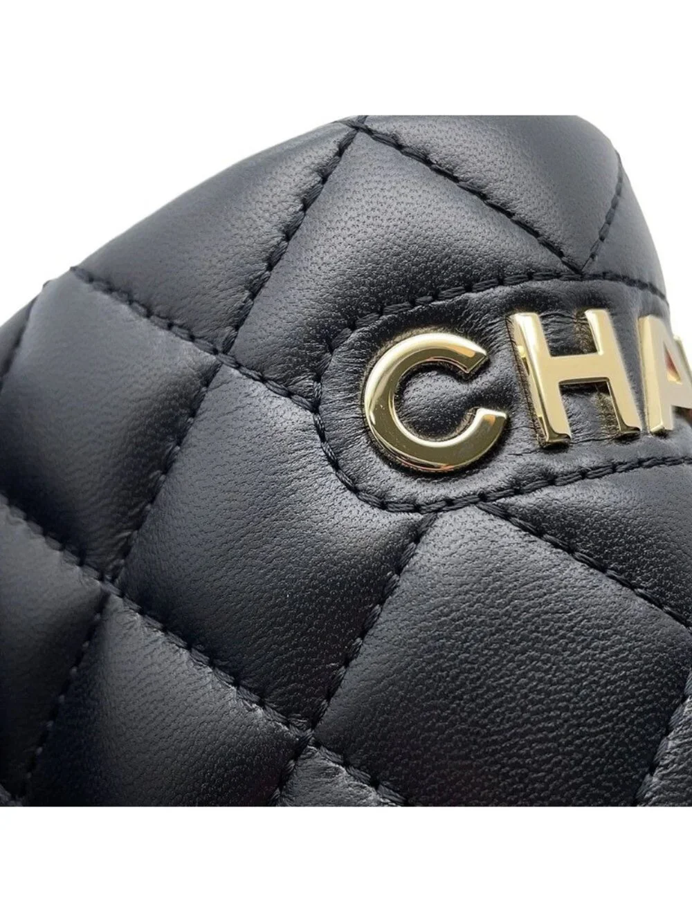 Chanel Sandals CC Logo Quilted Wedge Sole Lambskin 38c Shoes Black